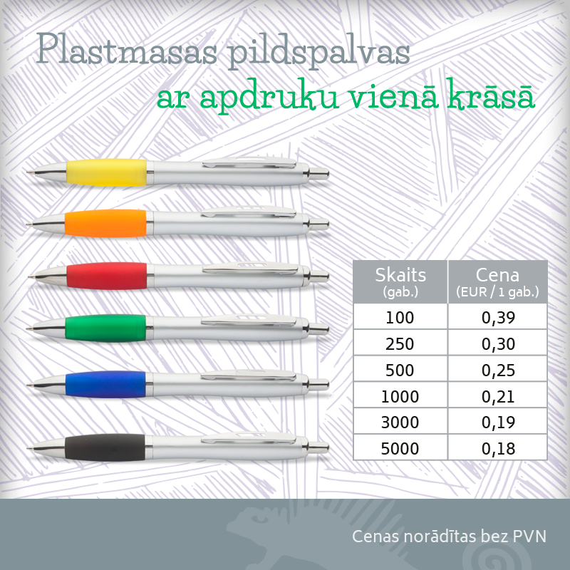 Plastmasas pildspalvas ar apdruku vienā krāsā